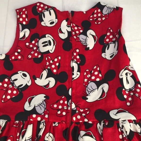 Disney Minnie Mouse All Over Print Red Party Holiday Fit & Flare Dress Girls 5/6 - Picture 10 of 16